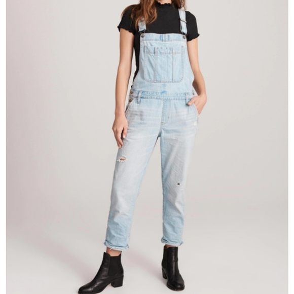 Abercrombie & Fitch Pants - Abercrombie & Fitch  Distressed Boyfriend Ankle Length Light Wash Denim Overalls